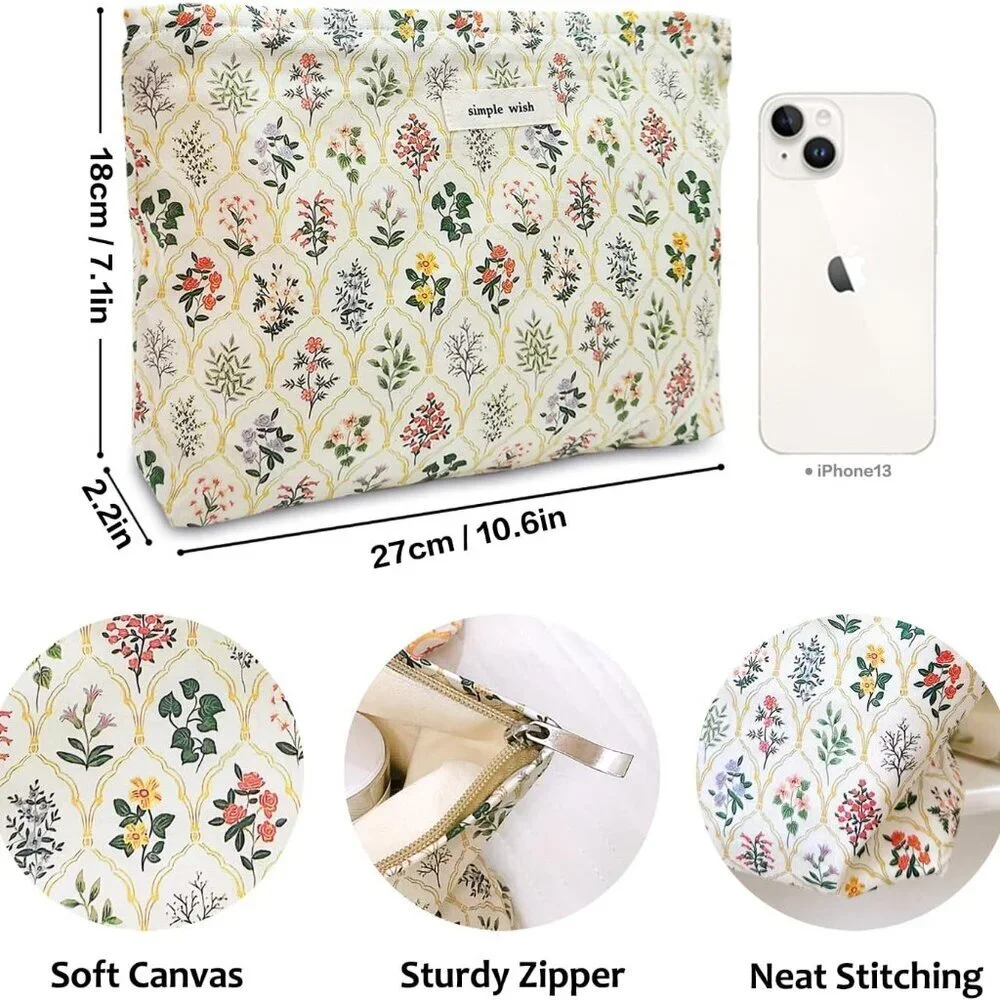 Aesthetic Floral Makeup Bag Cute Small Cosmetic Bags for Women Girls, Travel Toi - Picture 3 of 6